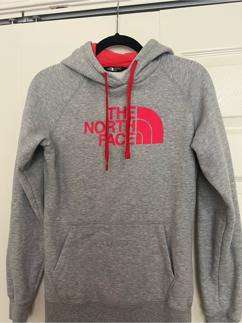 The North Face Gray Pullover Hoodie with Pink Logo